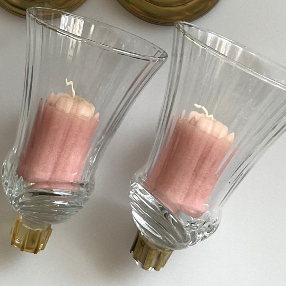 HOME INTERIORS VINTAGE 90S GLASS VOTIVE CANDLE CUPS BRASS CANDLE STICK HOLDERS 2 - Picture 9 of 10